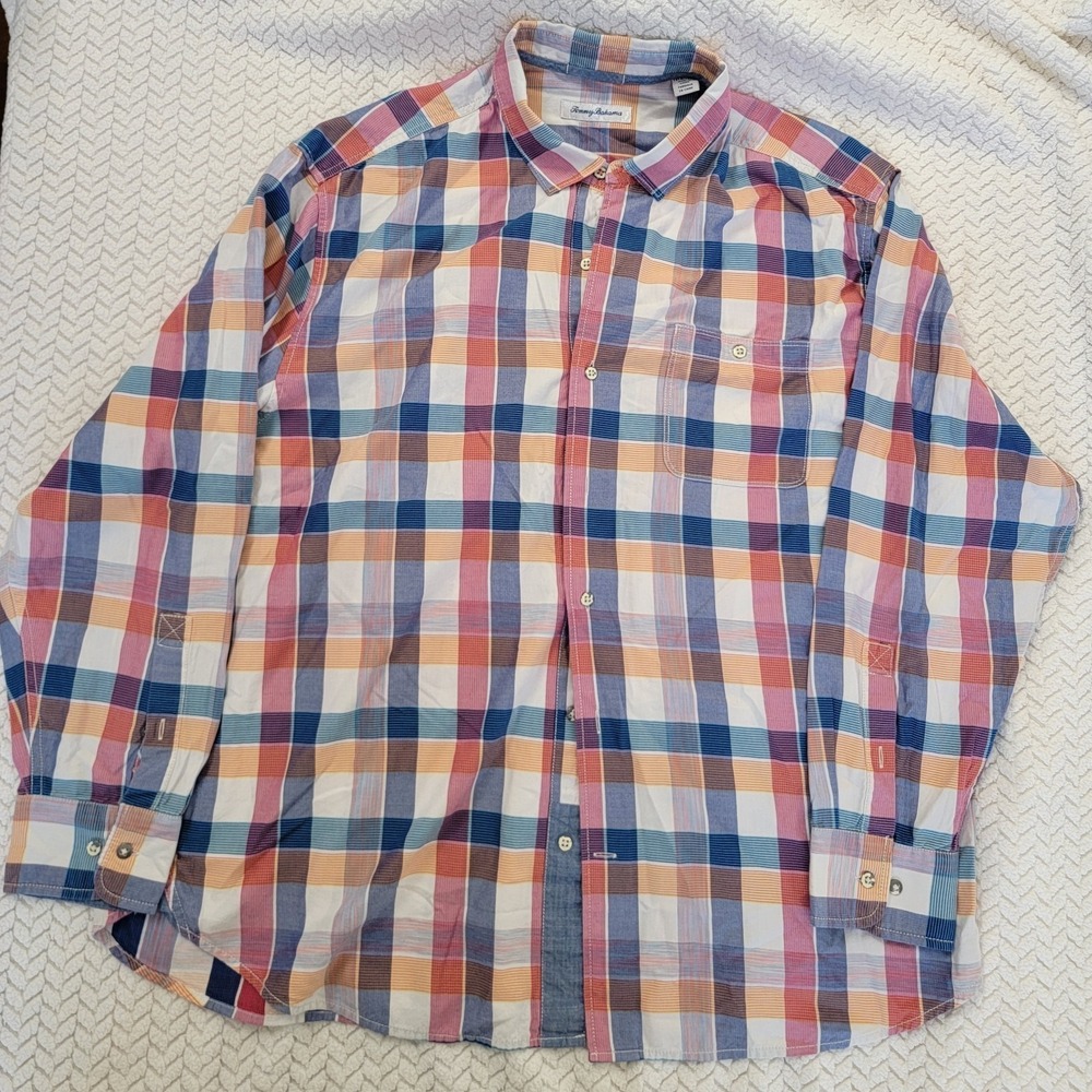 Tommy Bahama Mens Plaid Cotton - Tencel Blend Long Sleeve Button Down Shirt XL